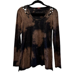 T-PARTY 90s Y2K Grunge Cutaway Long Sleeve Shirt Size Small - Black and Brown